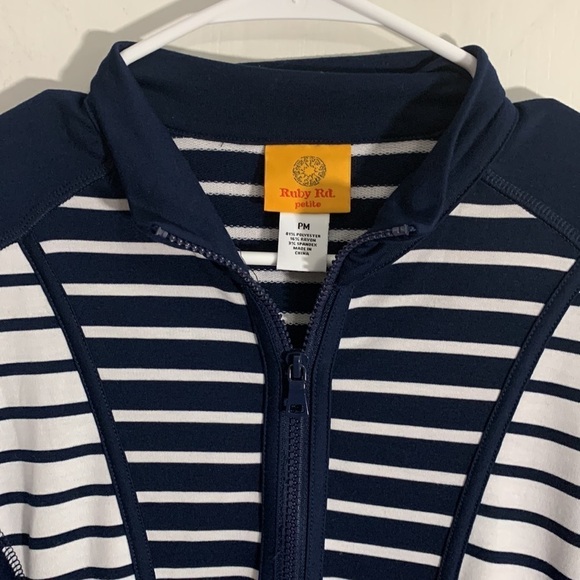 Ruby Rd Navy Blue & White zipper cardigan, Sz PM / MP Medium Petite - Picture 5 of 8